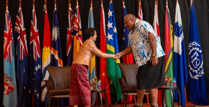 ILO Assistant Director-General and Regional Director for Asia and the Pacific Chihoko Asada-Miyakawa greets Fiji President Wiliame Katonivere