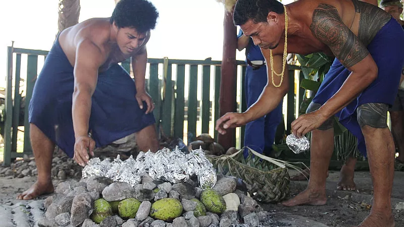 Traditional umu cooking in Samoa 