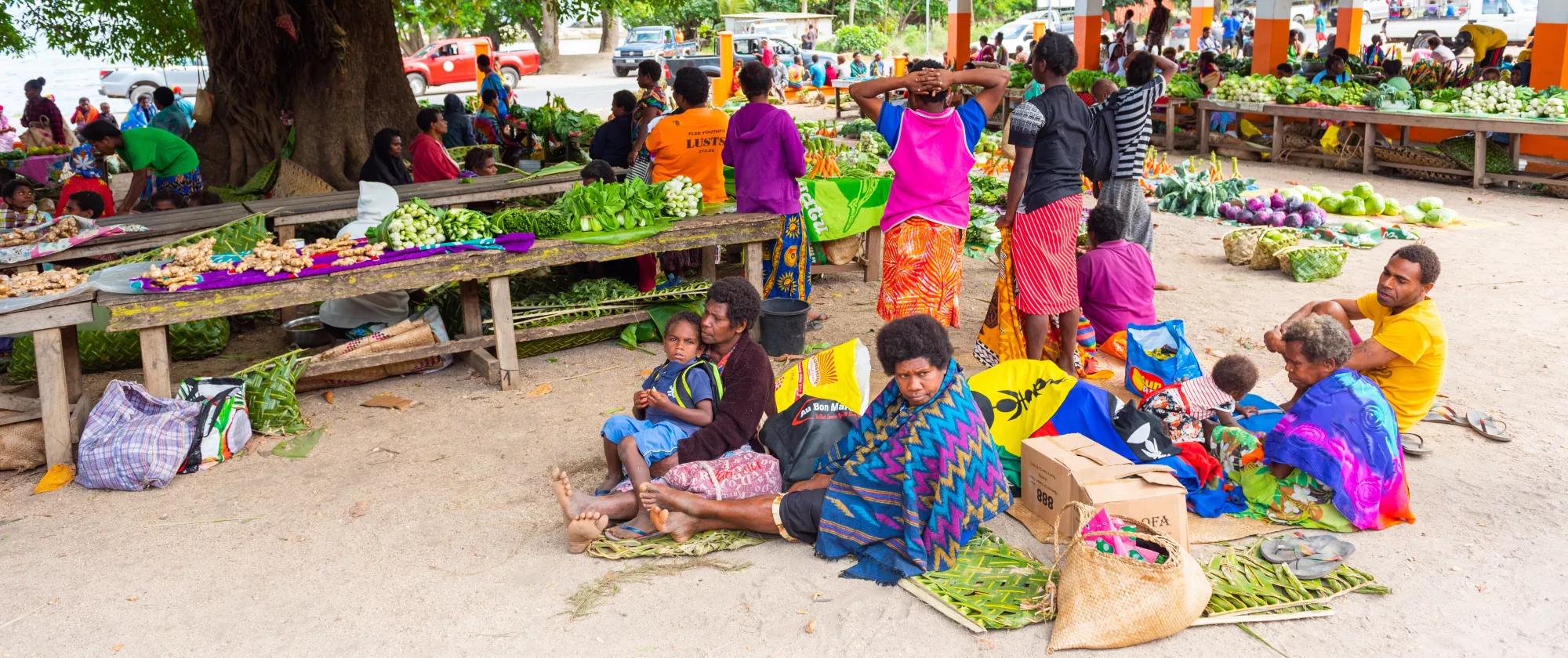 A group of people in the local market, Vanuatu.