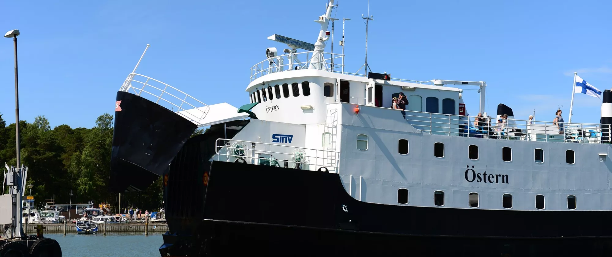 Finish ferry ship named Östern at port.