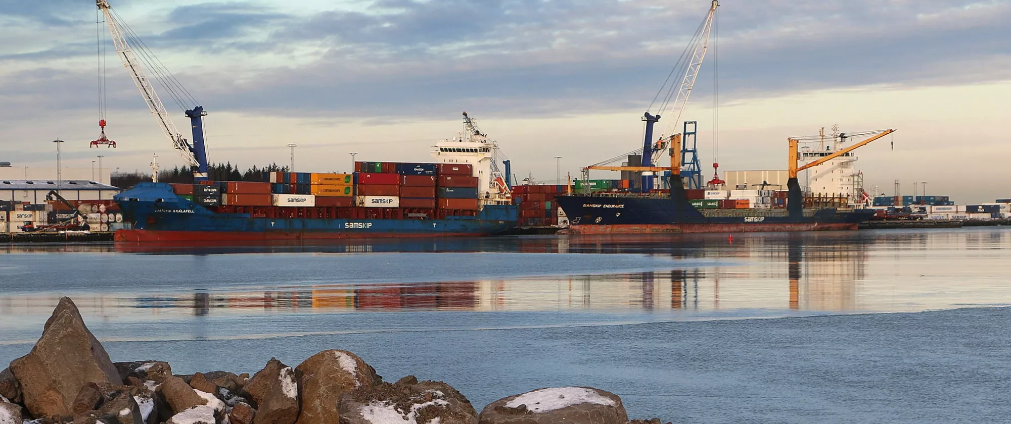 Landscape picture of the harbour of Sundahöfn, Iceland.