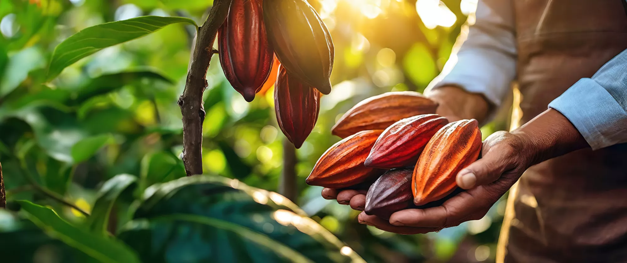 Farmer picking ripe cocoa to market