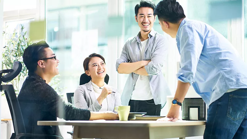 Office teammates meeting in Singapore