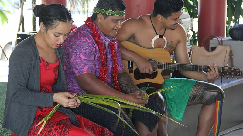 Samoan villager singing traditional song in Upolu, Samoa